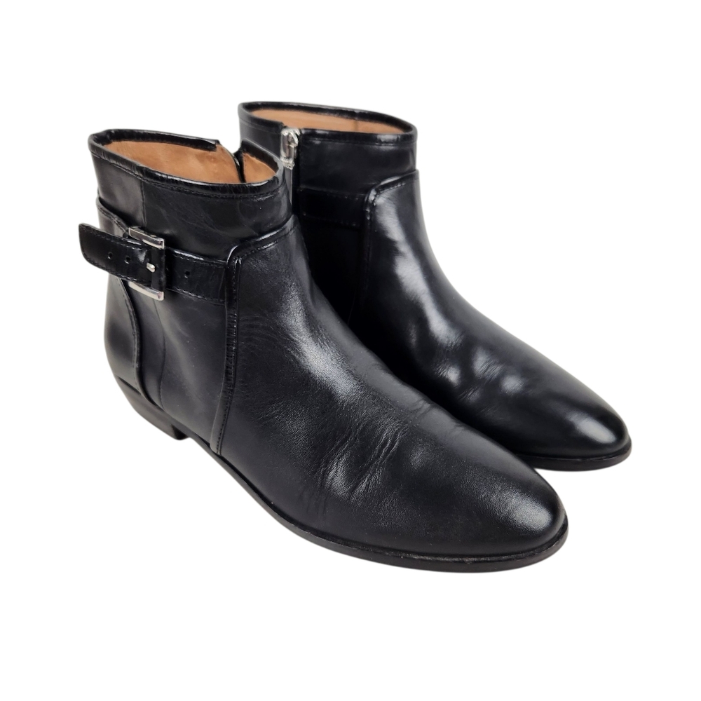 Louise et Cie Zora Black Leather Ankle Boots Silver Buckle Womens Size 8 Size 38